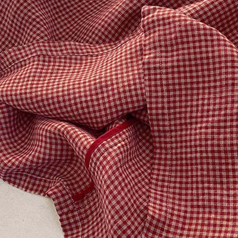 Casual Plain Handmade Plaid Midi Dress Cotton Sleeveless Dress With Pockets