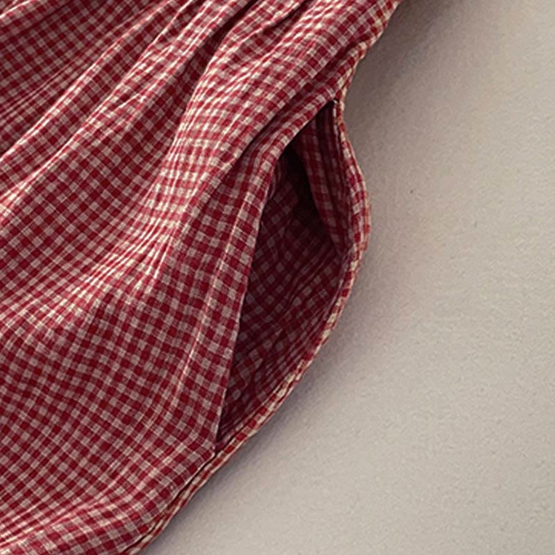 Casual Plain Handmade Plaid Midi Dress Cotton Sleeveless Dress With Pockets