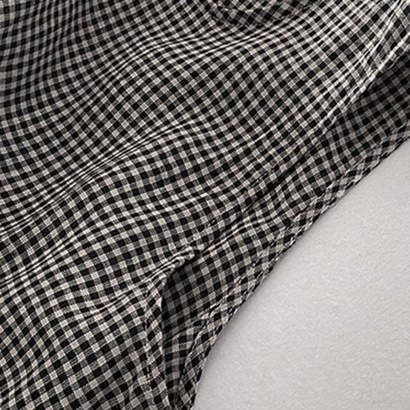 Casual Plain Handmade Plaid Midi Dress Cotton Sleeveless Dress With Pockets