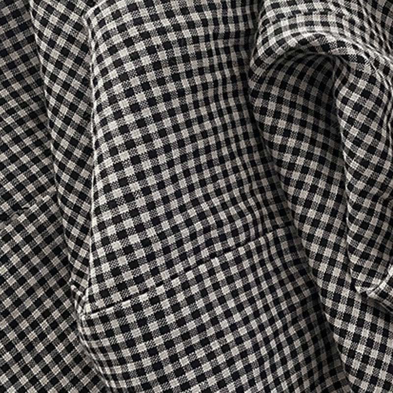 Casual Plain Handmade Plaid Midi Dress Cotton Sleeveless Dress With Pockets