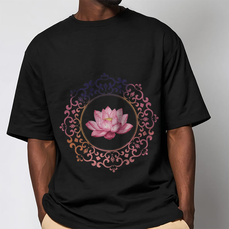 Breathable Cotton Lotus Mandala Meditation T-Shirt