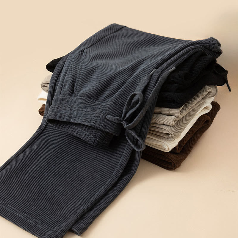 Women's Fall Pure Color Wide Leg Cotton Pants With Pockets