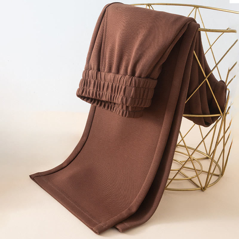 Women's Plain High Waist Design Wide Leg Cotton Pants With Pockets