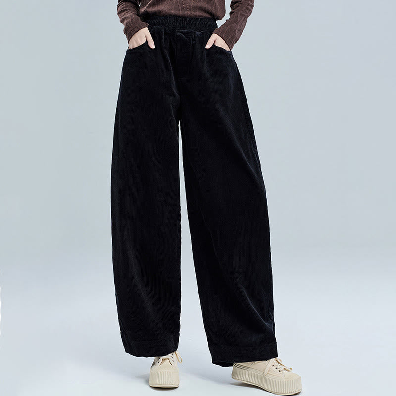 Women's Fall Plain Ankle-Length Simple Design Corduroy Cotton Pants With Pockets