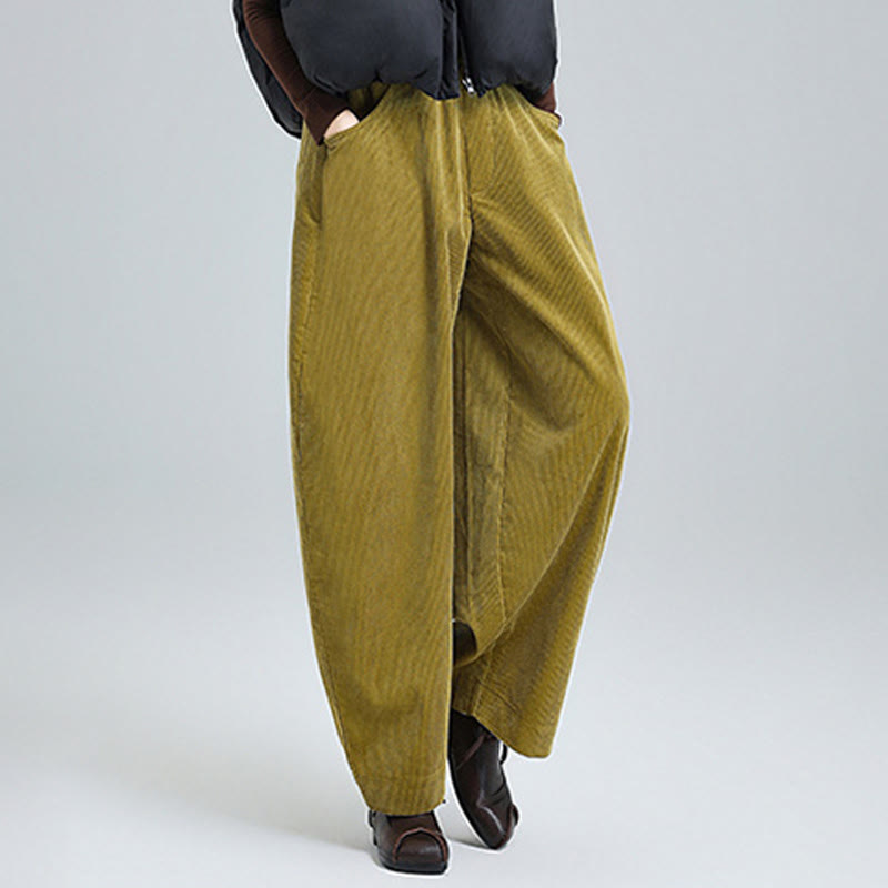 Breathable Cotton Corduroy Tapered High-Waist Meditation Pants