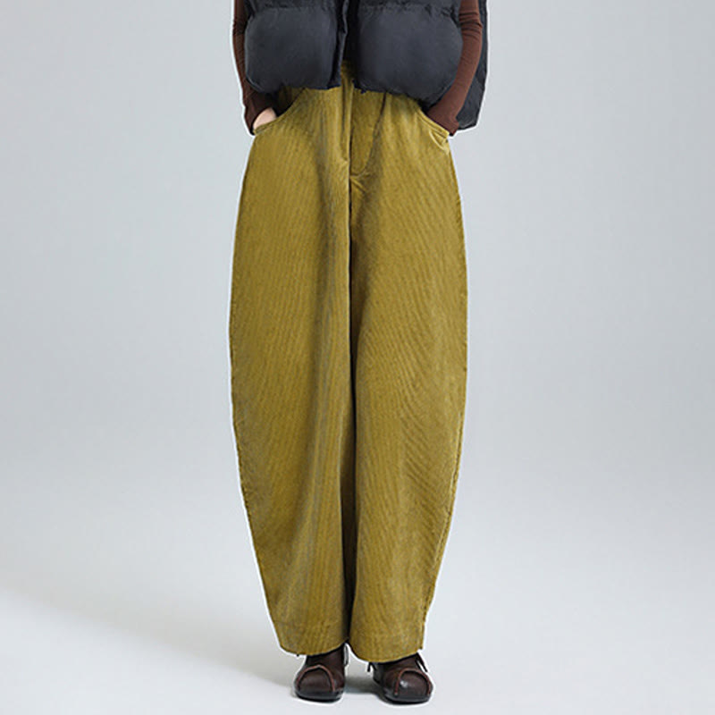 Breathable Cotton Corduroy Tapered High-Waist Meditation Pants