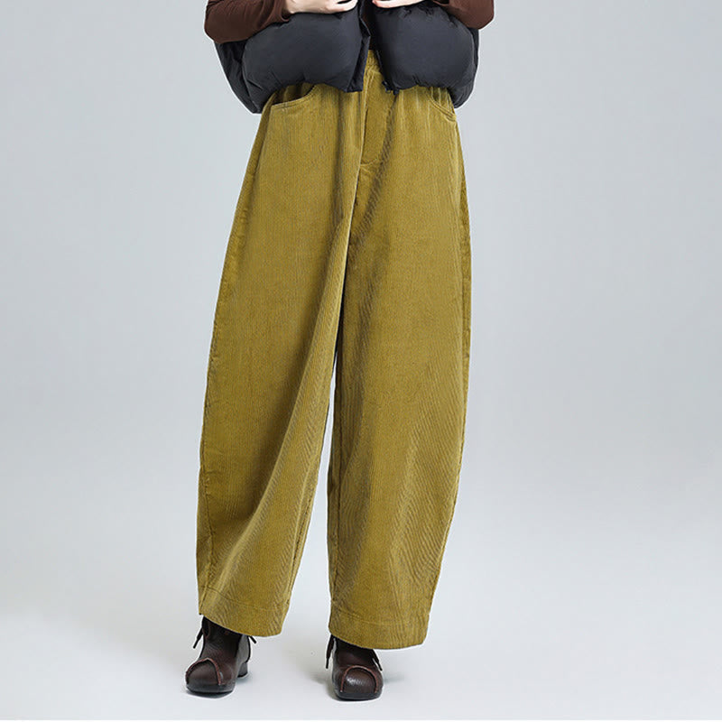 Breathable Cotton Corduroy Tapered High-Waist Meditation Pants