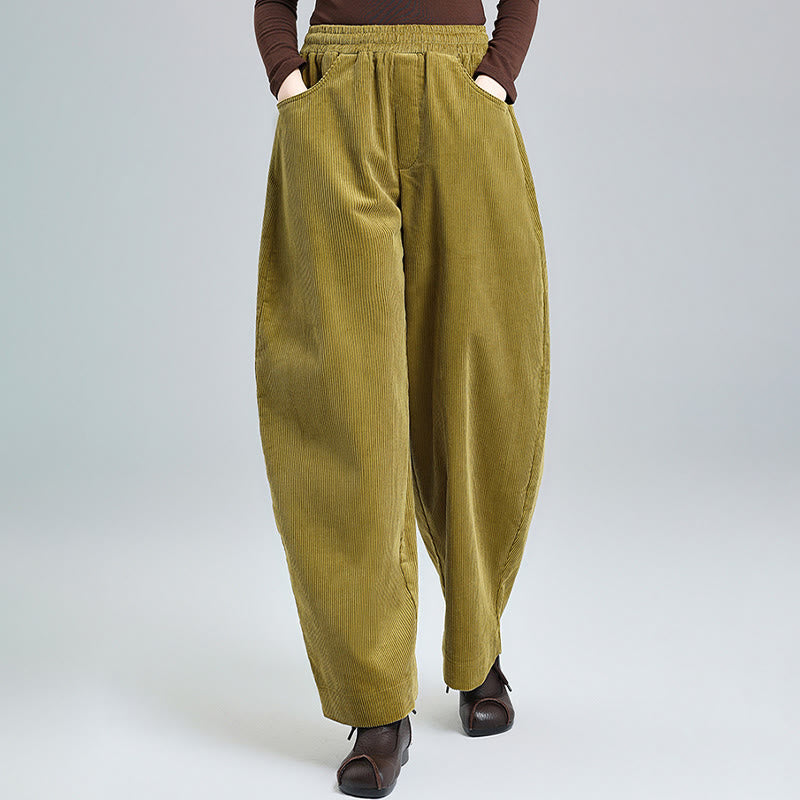Breathable Cotton Corduroy Tapered High-Waist Meditation Pants