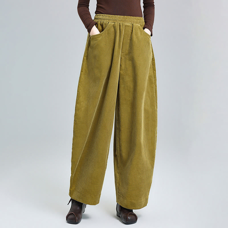Breathable Cotton Corduroy Tapered High-Waist Meditation Pants