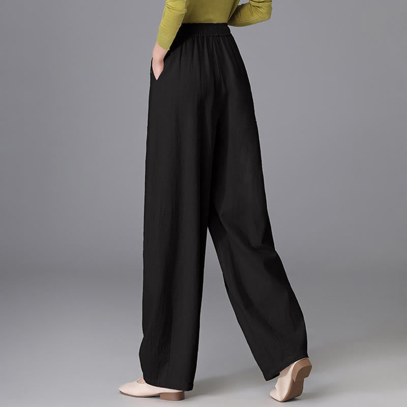 Women's Casual Vintage Plain Drawstring Carrot Design Cotton Linen Pants With Pockets