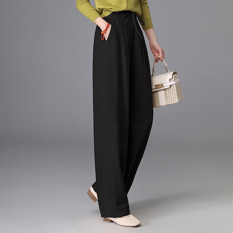 Women's Casual Vintage Plain Drawstring Carrot Design Cotton Linen Pants With Pockets