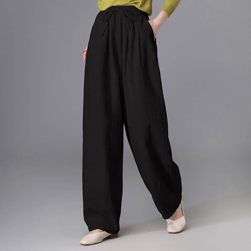 Women's Casual Vintage Plain Drawstring Carrot Design Cotton Linen Pants With Pockets