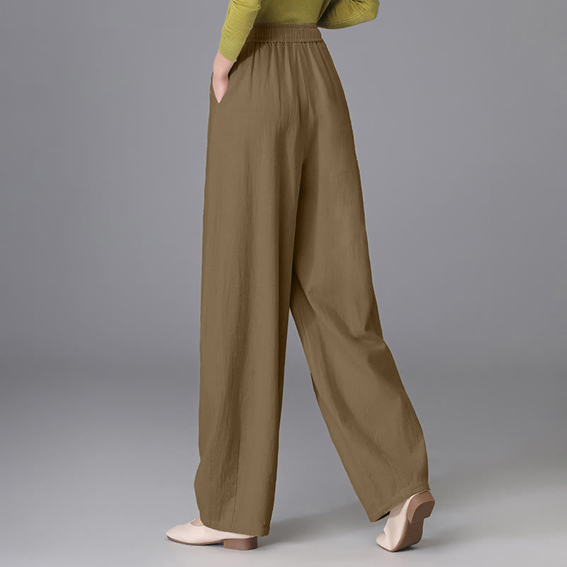 Women's Casual Vintage Plain Drawstring Carrot Design Cotton Linen Pants With Pockets