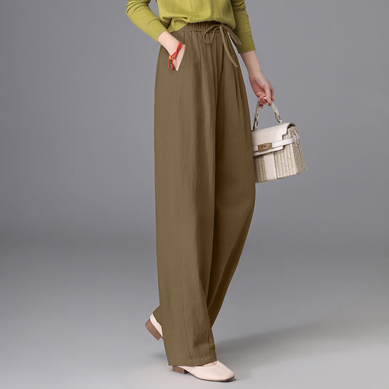 Women's Casual Vintage Plain Drawstring Carrot Design Cotton Linen Pants With Pockets