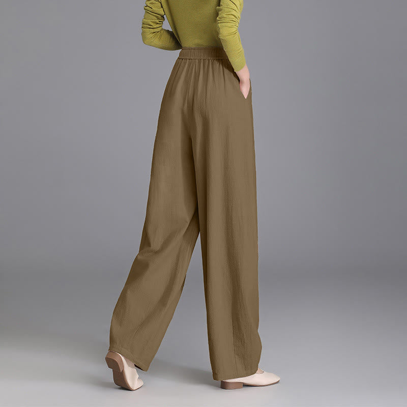 Women's Casual Vintage Plain Drawstring Carrot Design Cotton Linen Pants With Pockets