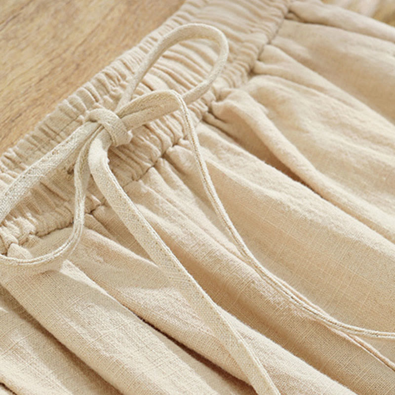 Women's Casual Vintage Plain Drawstring Carrot Design Cotton Linen Pants With Pockets