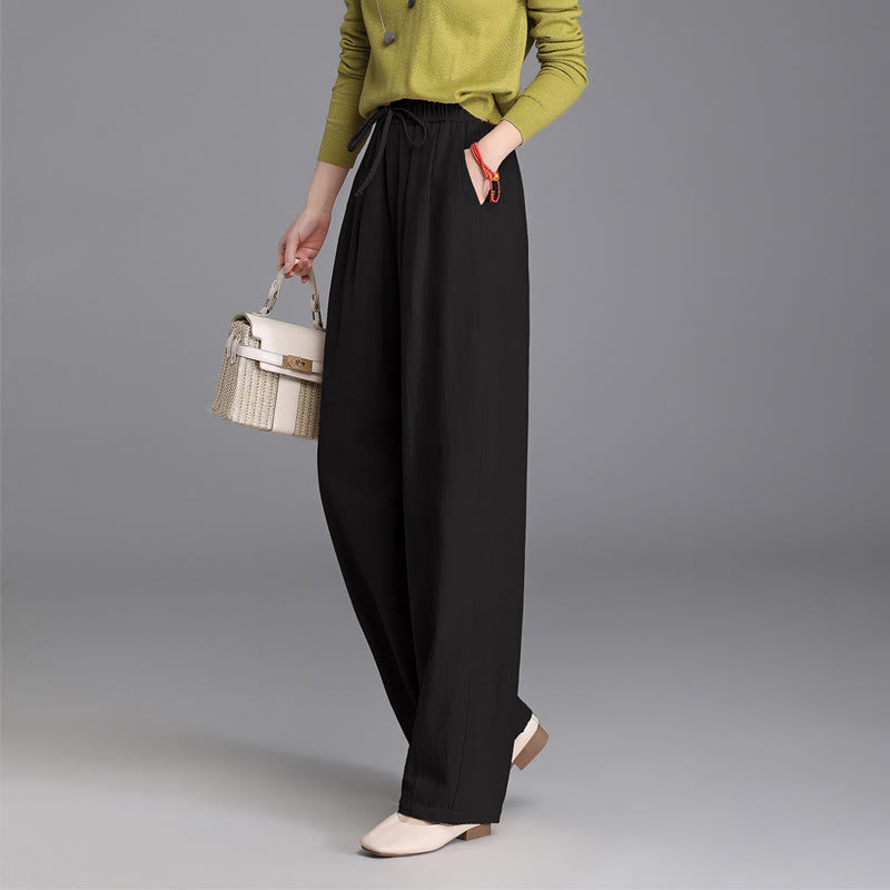 Women's Casual Vintage Plain Drawstring Carrot Design Cotton Linen Pants With Pockets