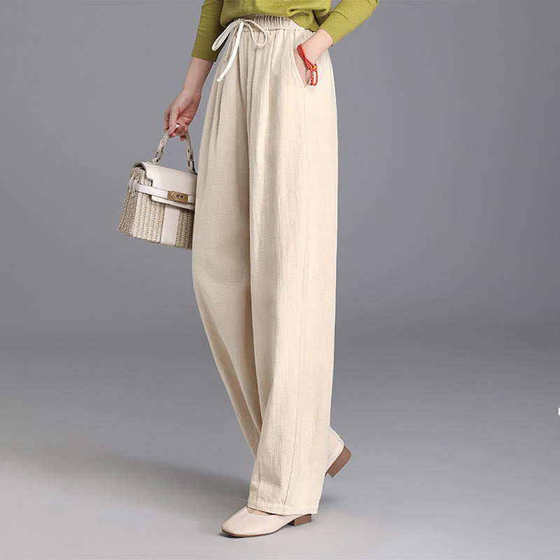 Women's Casual Vintage Plain Drawstring Carrot Design Cotton Linen Pants With Pockets
