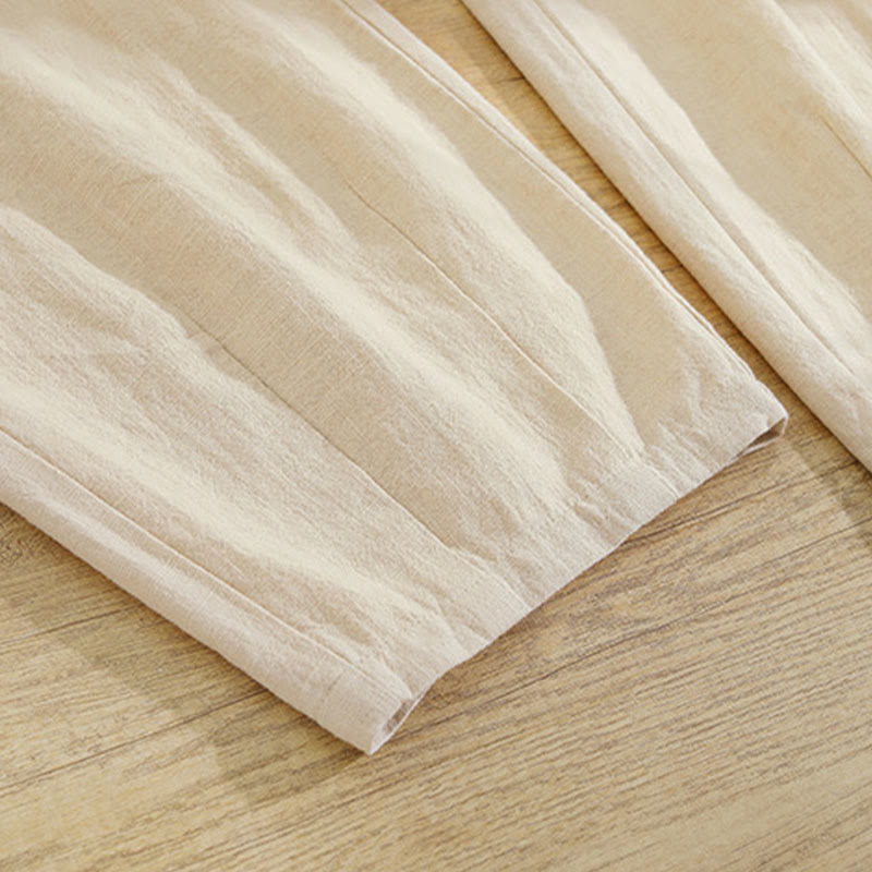 Women's Casual Vintage Plain Drawstring Carrot Design Cotton Linen Pants With Pockets