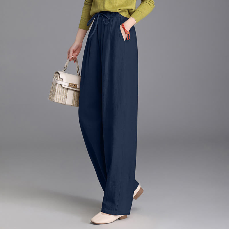 Women's Casual Vintage Plain Drawstring Carrot Design Cotton Linen Pants With Pockets