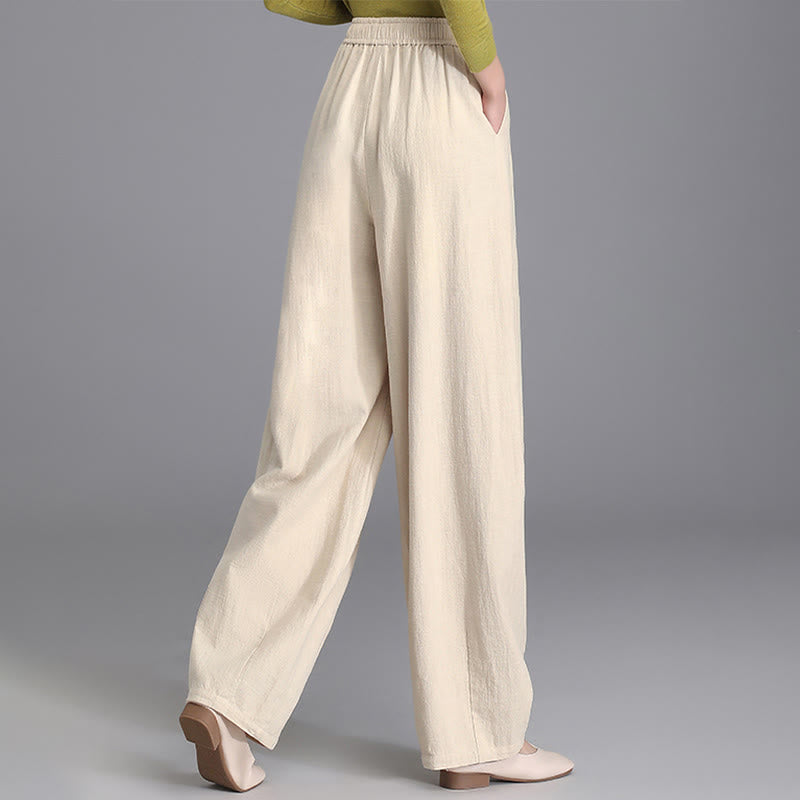Women's Casual Vintage Plain Drawstring Carrot Design Cotton Linen Pants With Pockets
