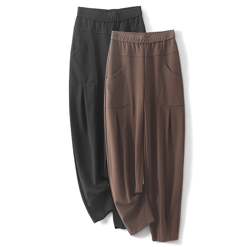 Women's Casual Vintage Patchwork High Waist Design Thermal Pants With Pockets