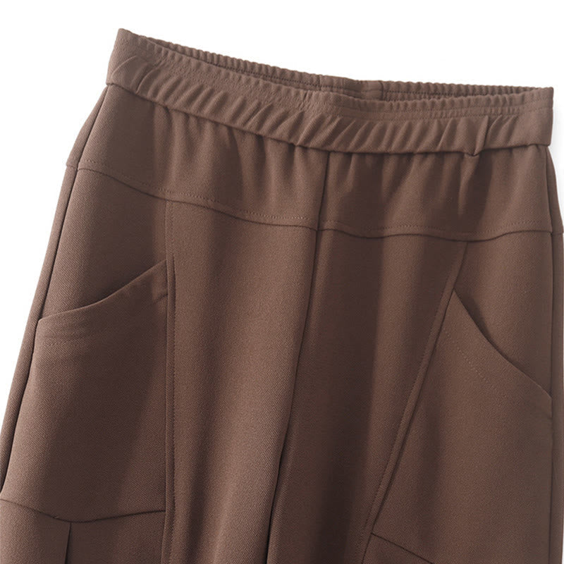 Women's Casual Vintage Patchwork High Waist Design Thermal Pants With Pockets