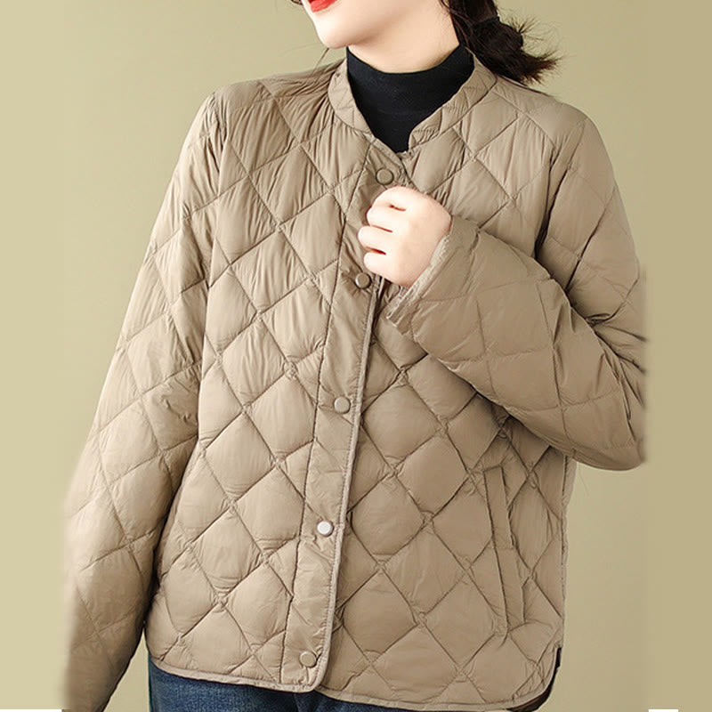 Women's Fall Long Sleeve Diamond Quilted Design Cotton Thermal Jacket With Pockets