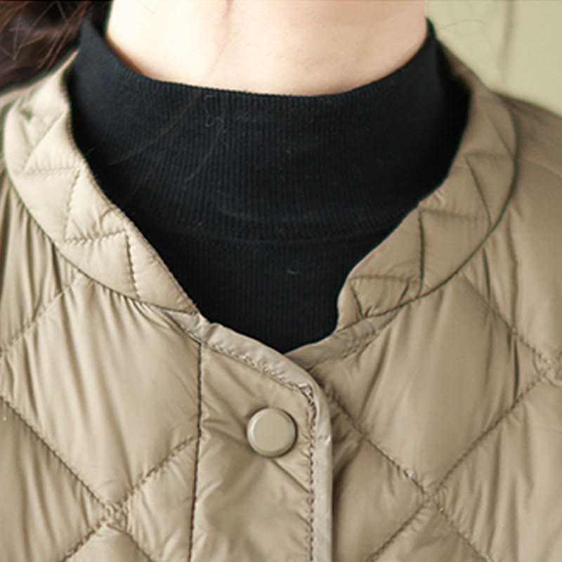 Women's Fall Long Sleeve Diamond Quilted Design Cotton Thermal Jacket With Pockets