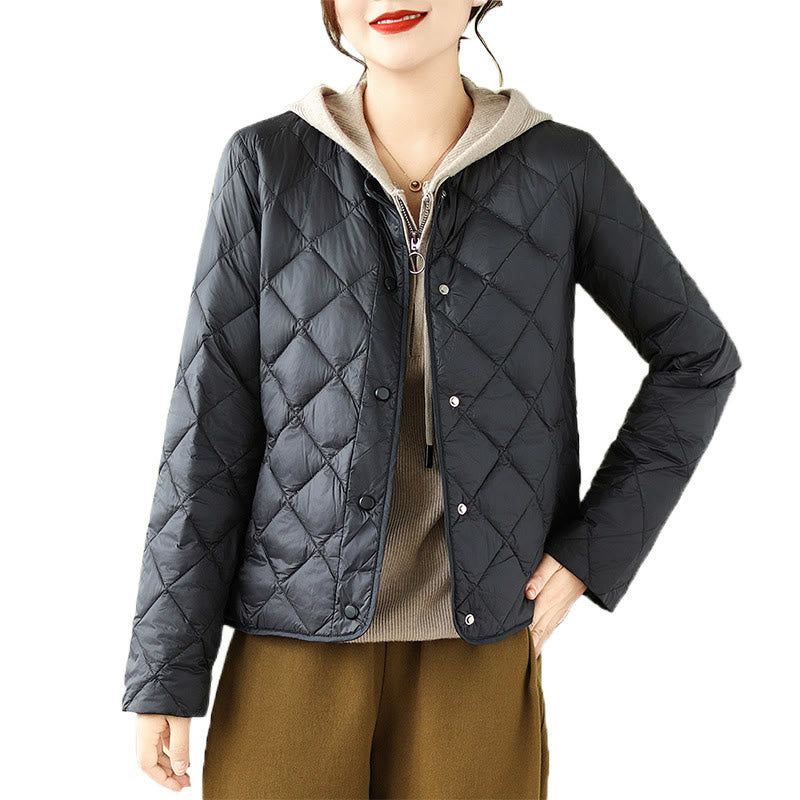 Women's Fall Long Sleeve Diamond Quilted Design Cotton Thermal Jacket With Pockets
