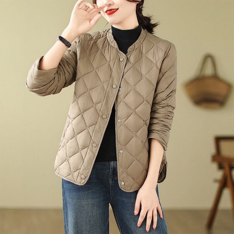 Women's Fall Long Sleeve Diamond Quilted Design Cotton Thermal Jacket With Pockets