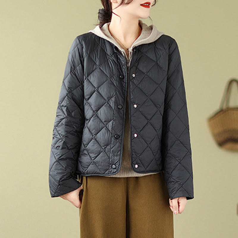 Women's Fall Long Sleeve Diamond Quilted Design Cotton Thermal Jacket With Pockets