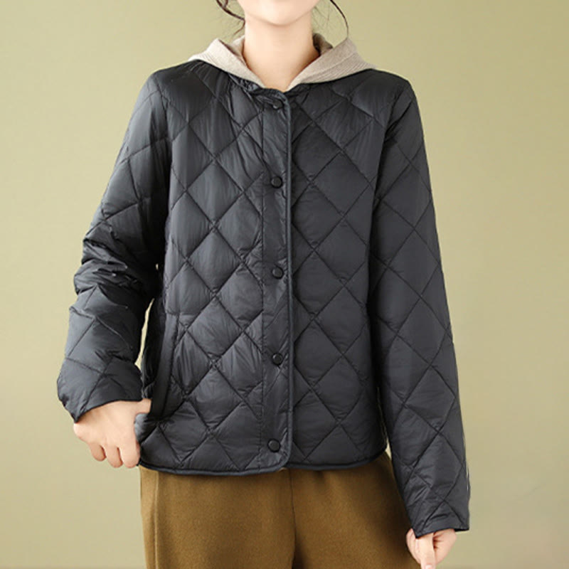 Women's Fall Long Sleeve Diamond Quilted Design Cotton Thermal Jacket With Pockets