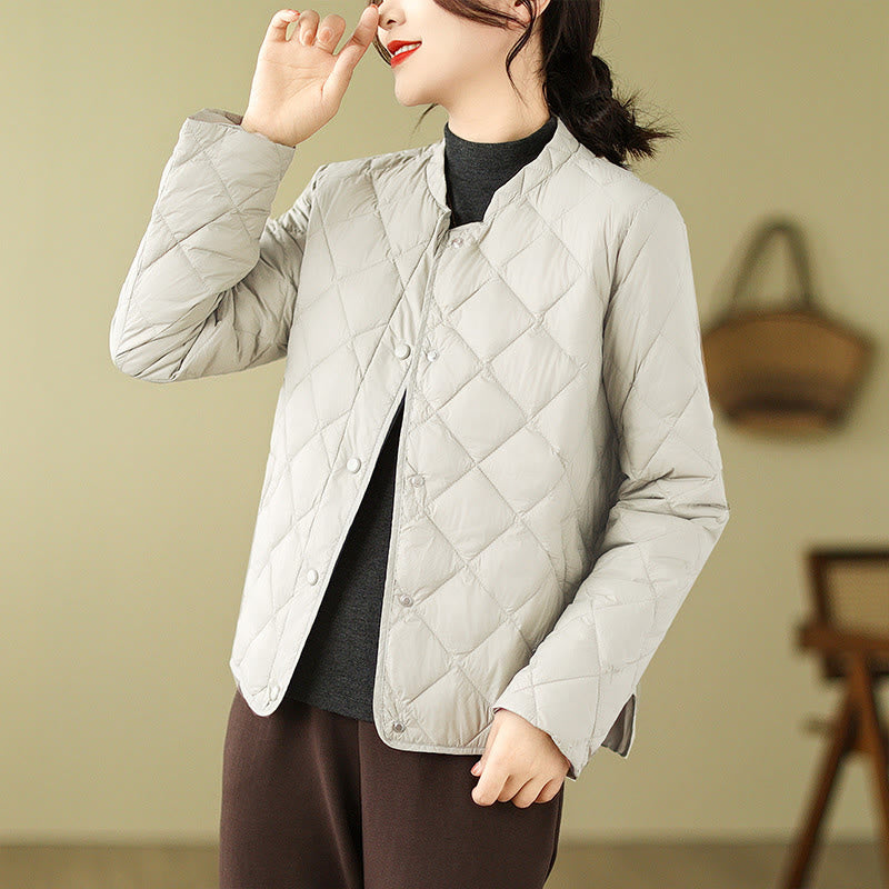 Women's Fall Long Sleeve Diamond Quilted Design Cotton Thermal Jacket With Pockets
