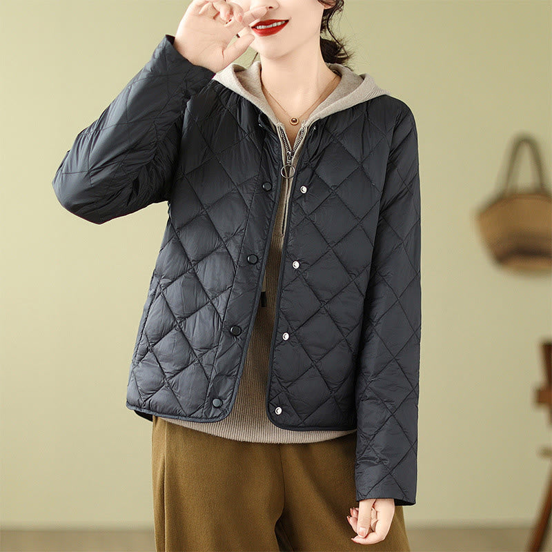 Women's Fall Long Sleeve Diamond Quilted Design Cotton Thermal Jacket With Pockets