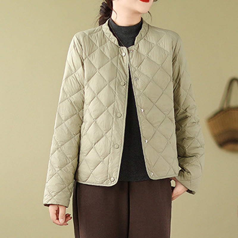 Women's Fall Long Sleeve Diamond Quilted Design Cotton Thermal Jacket With Pockets