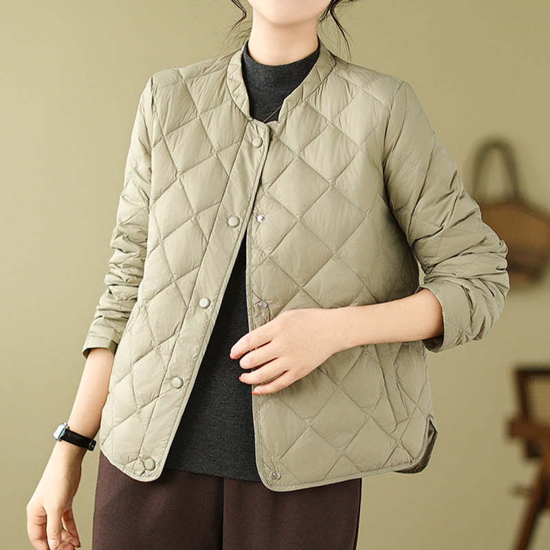 Women's Fall Long Sleeve Diamond Quilted Design Cotton Thermal Jacket With Pockets