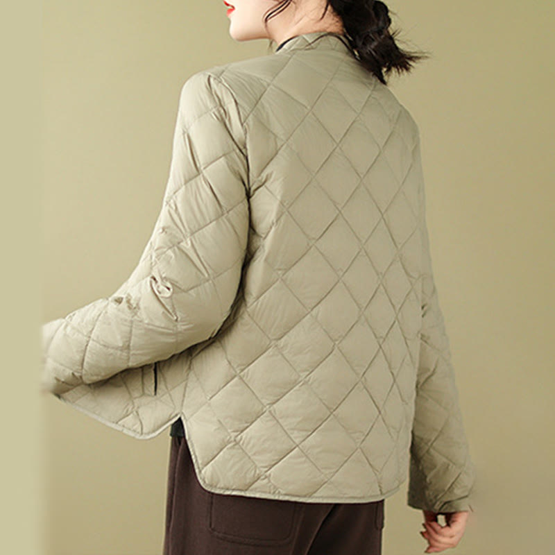 Women's Fall Long Sleeve Diamond Quilted Design Cotton Thermal Jacket With Pockets