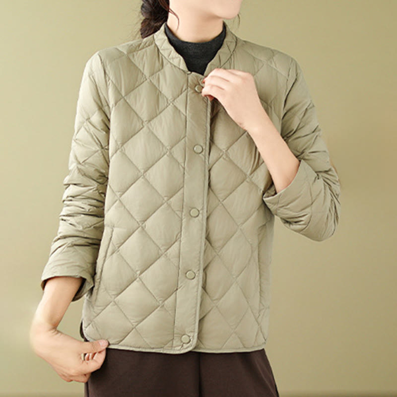 Women's Fall Long Sleeve Diamond Quilted Design Cotton Thermal Jacket With Pockets