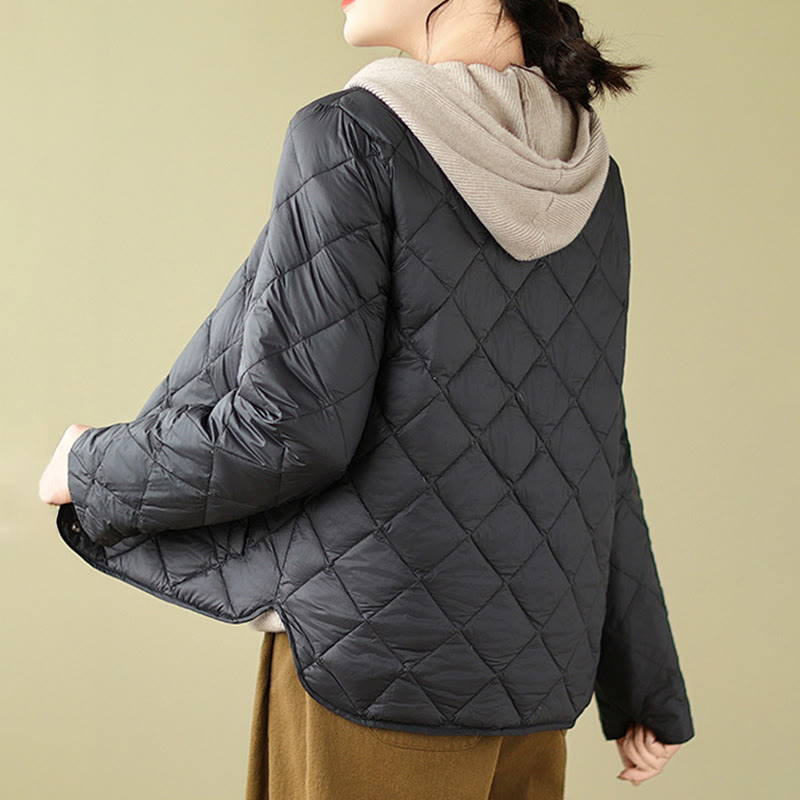 Women's Fall Long Sleeve Diamond Quilted Design Cotton Thermal Jacket With Pockets