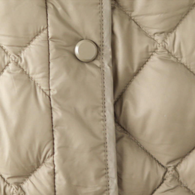 Women's Fall Long Sleeve Diamond Quilted Design Cotton Thermal Jacket With Pockets