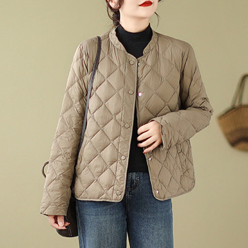 Women's Fall Long Sleeve Diamond Quilted Design Cotton Thermal Jacket With Pockets