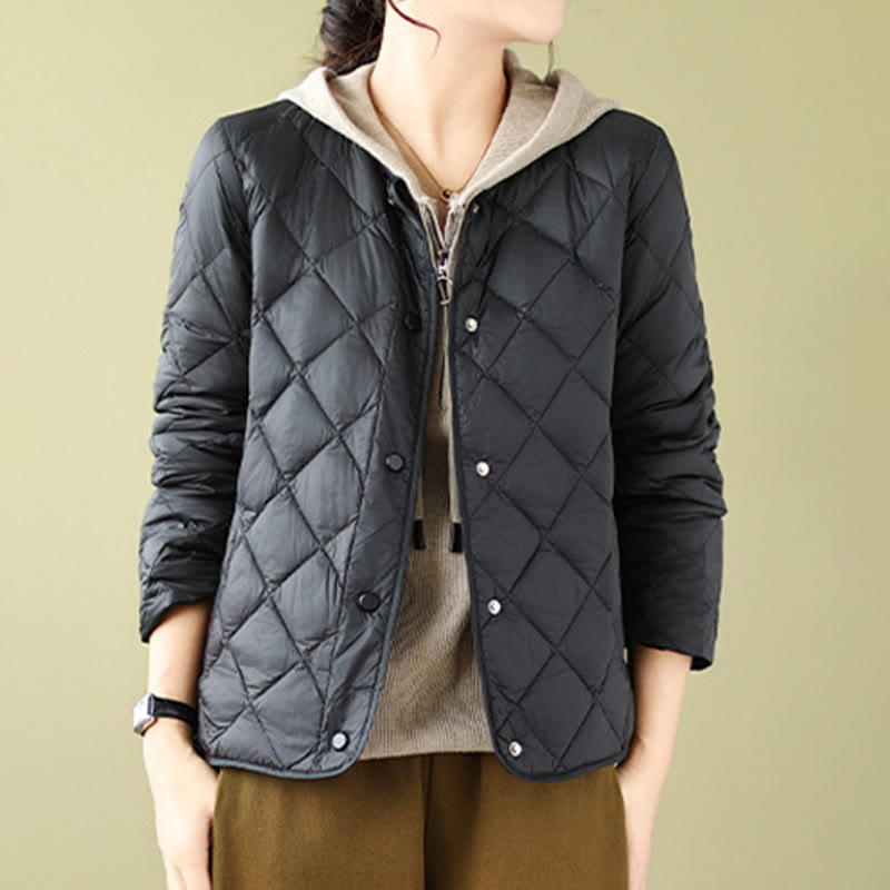 Women's Fall Long Sleeve Diamond Quilted Design Cotton Thermal Jacket With Pockets