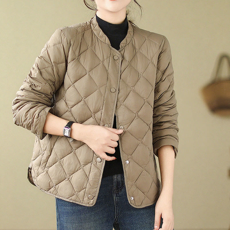 Women's Fall Long Sleeve Diamond Quilted Design Cotton Thermal Jacket With Pockets