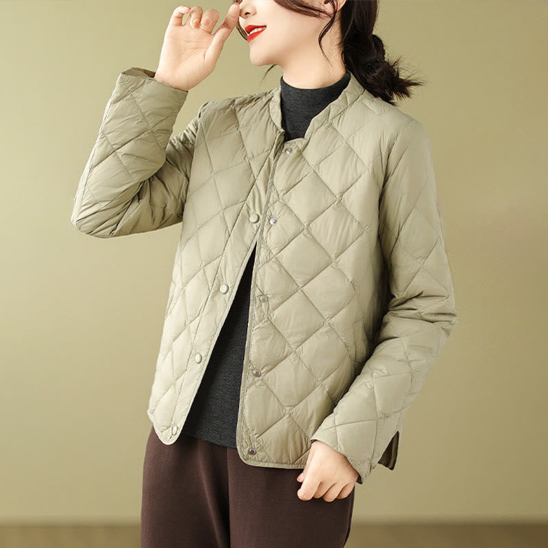 Women's Fall Long Sleeve Diamond Quilted Design Cotton Thermal Jacket With Pockets