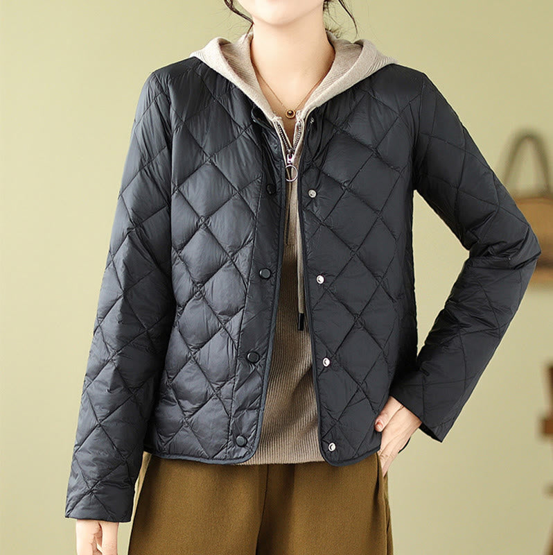 Women's Fall Long Sleeve Diamond Quilted Design Cotton Thermal Jacket With Pockets