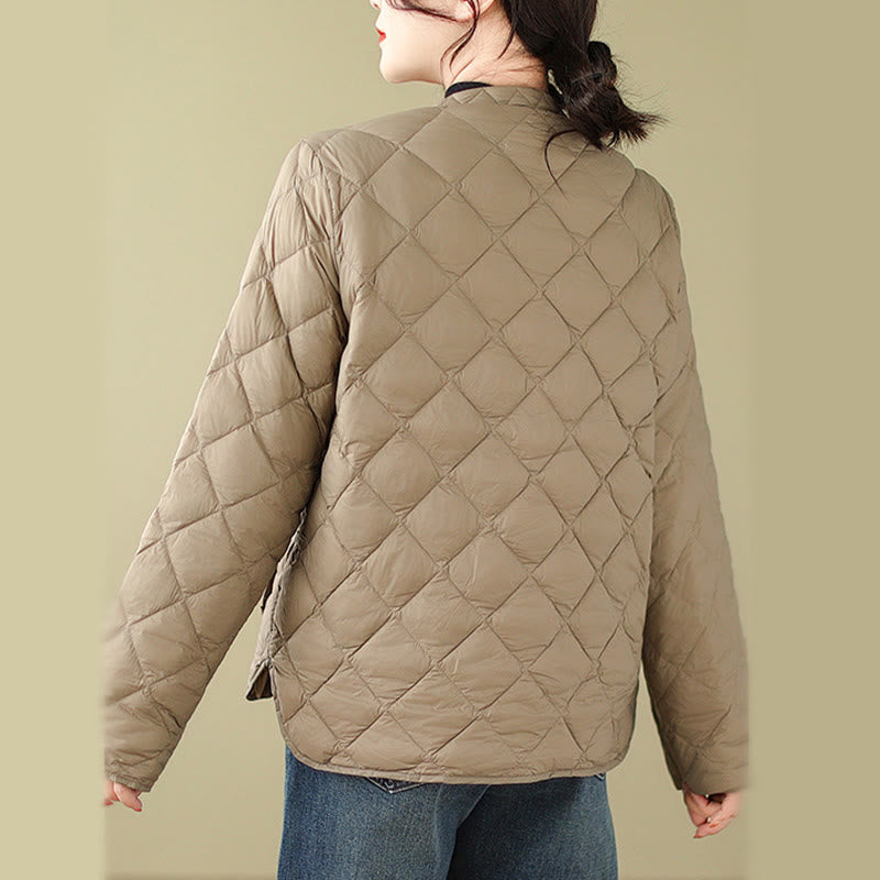 Women's Fall Long Sleeve Diamond Quilted Design Cotton Thermal Jacket With Pockets