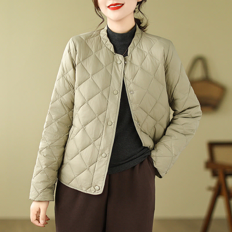 Women's Fall Long Sleeve Diamond Quilted Design Cotton Thermal Jacket With Pockets