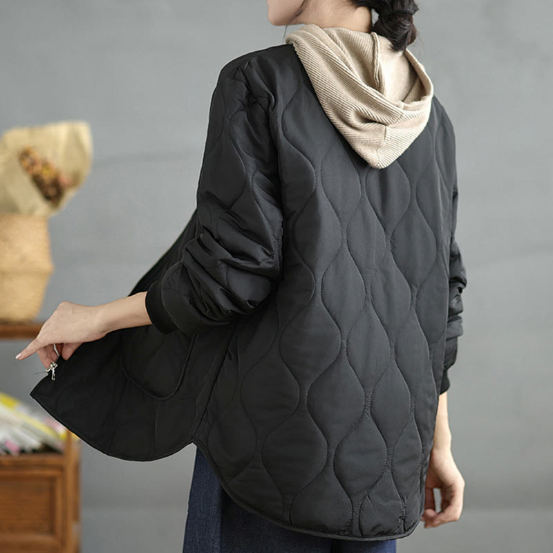 Women's Plain Zipper Design Cotton Long Sleeve Jacket With Pockets