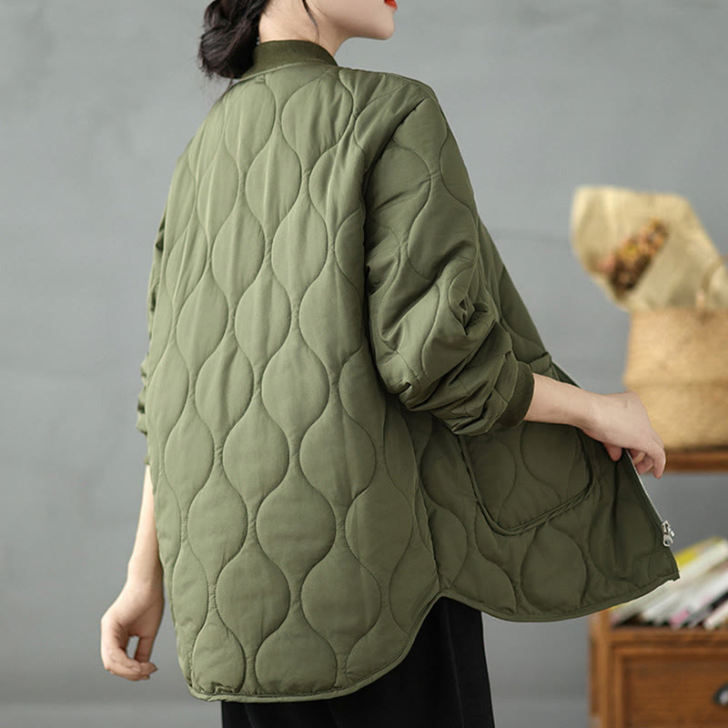 Women's Plain Zipper Design Cotton Long Sleeve Jacket With Pockets